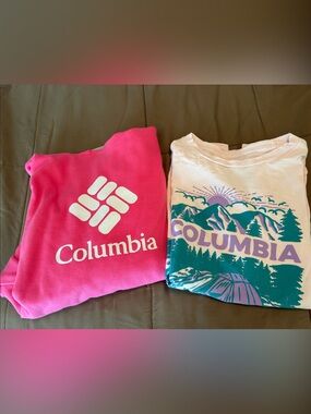 Columbia Pink light weight sweatshirt and t-Shirts girls size Large